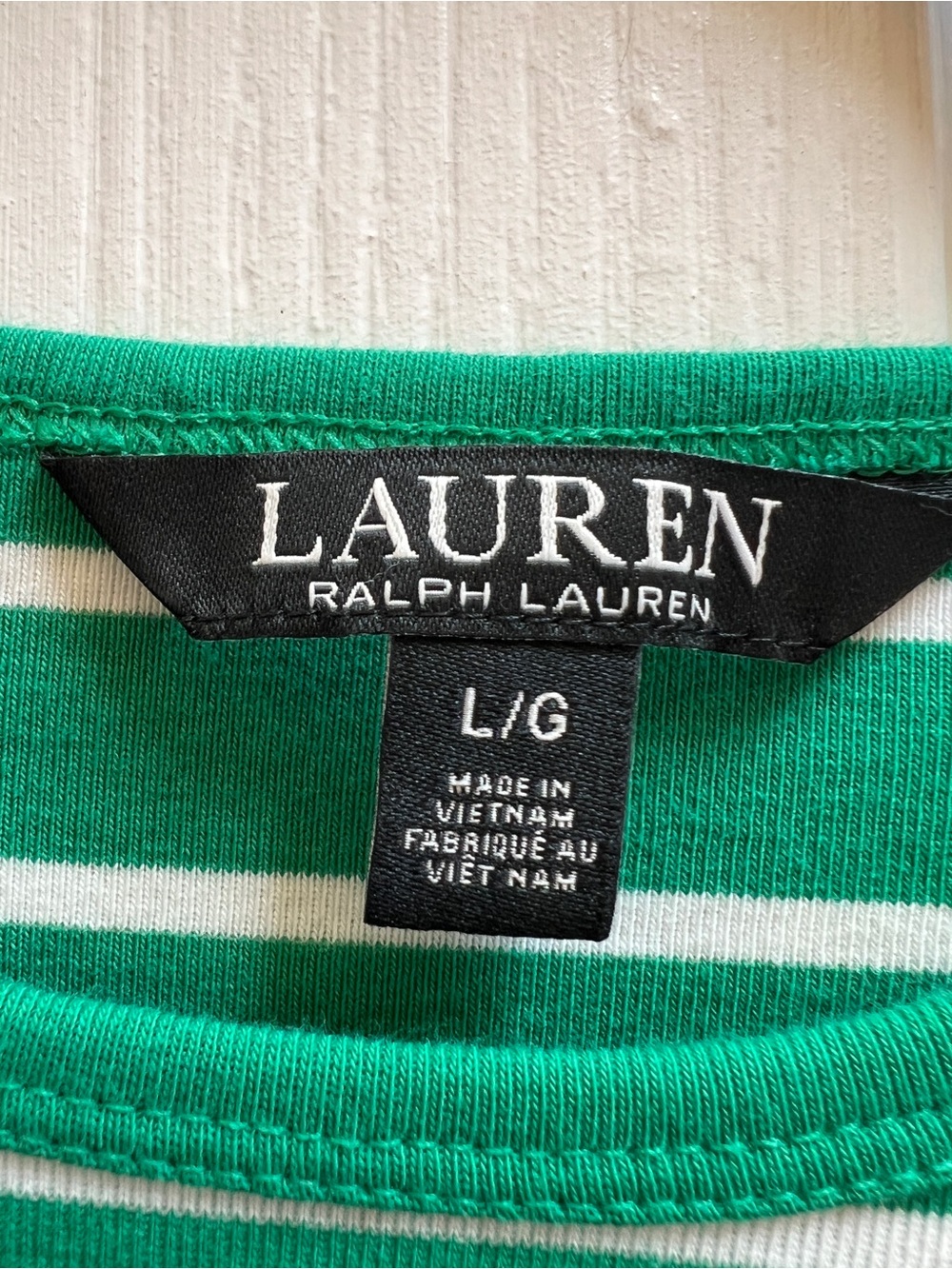 Lauren Ralph Lauren Green White Striped Cotton Top L Nautical Coastal Preppy - Picture 4 of 6